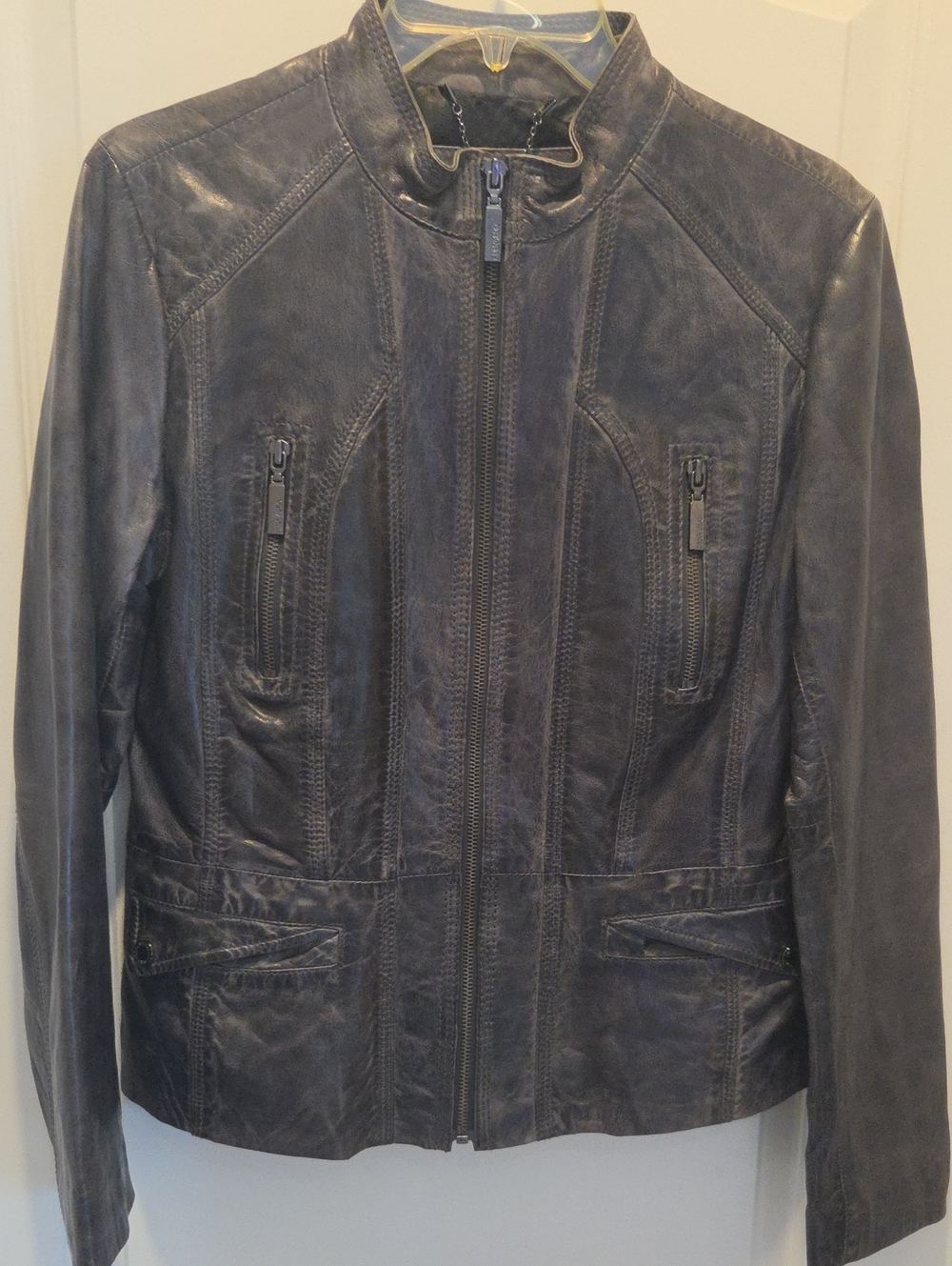 Bernardo Black Distressed Leather Zip Jacket